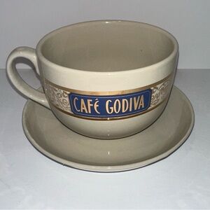 Vintage Cafe Godiva 18oz ceramic mug and saucer set by California Pantry. 2004